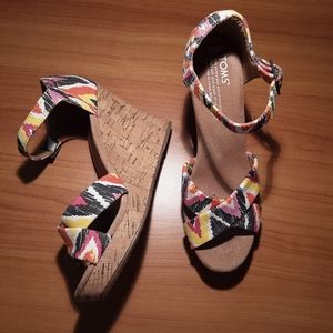 TOMS Multi Colored Strappy Wedge Sandals